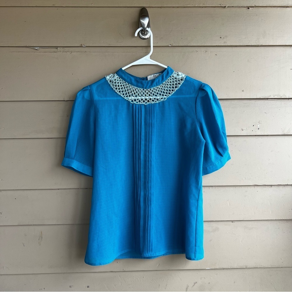 Vintage Blue Blouse - Size M - Cottagecore 90's Modest Corpcore